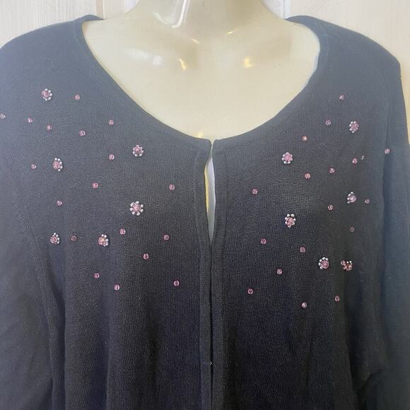 August Silk Woman 3X Knit Cardigan Sweater Black Long Sleeve Silk Luxury Preppy - Picture 6 of 11